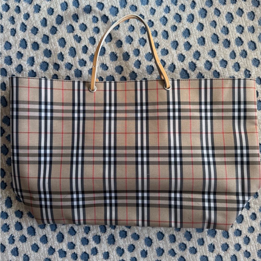Burberry coated canvas tote. Good used condition with signs of wear. See pics.